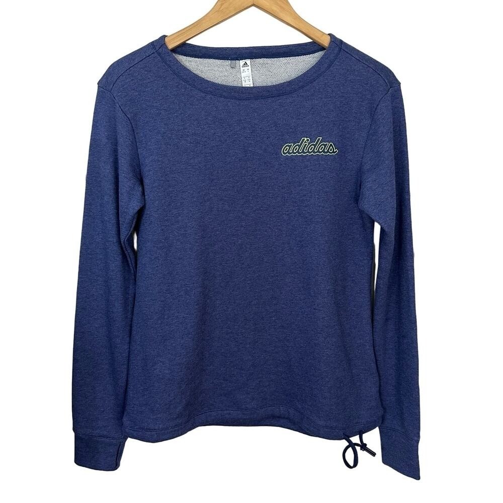 Adidas Womens Sweatshirt Size S Blue Pullover Crew Neck Drawstring Hem Athletic